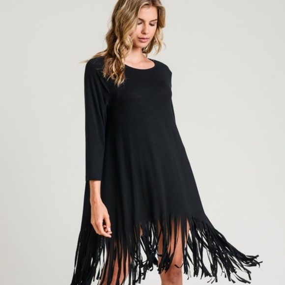 JODIFL Dresses & Skirts - Twirl Me Around in a Fringe Black Dress